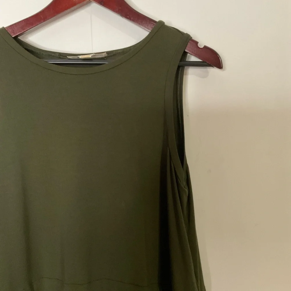 Michael Kors Army Green Sheer Layered Panels; Logo Emblem Tank Top; Size Medium